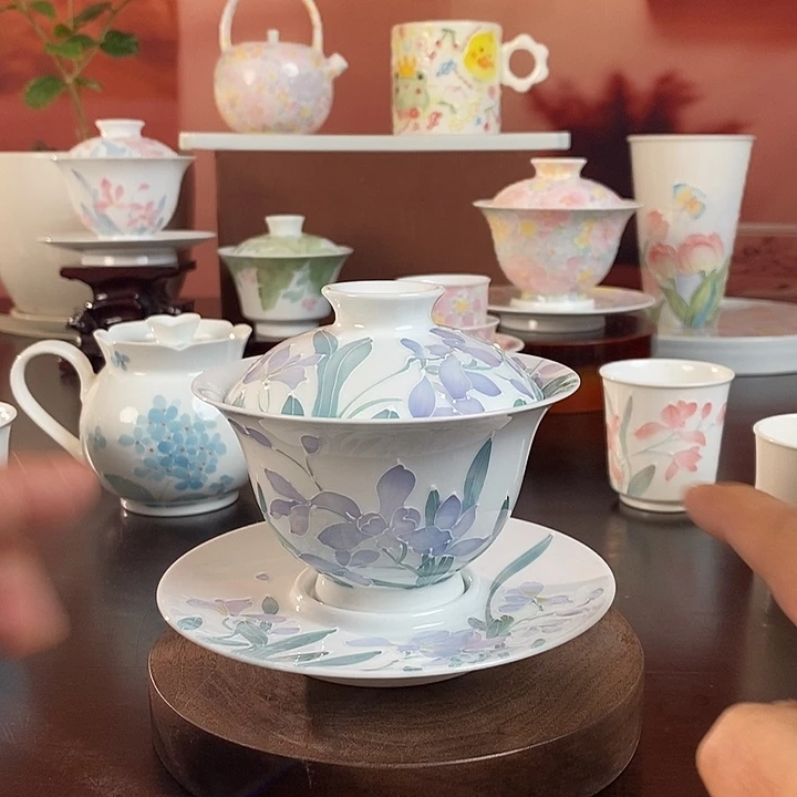 兰花盖碗釉下手绘高温