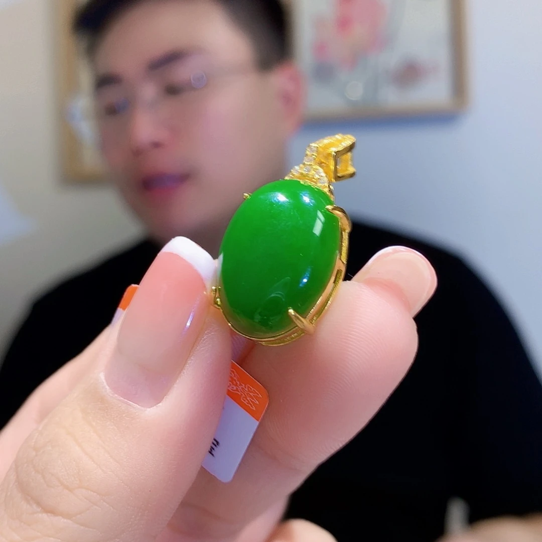 和田玉（碧玉）颈饰银S925镀金镶嵌