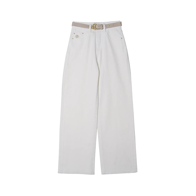 解锁不同时髦魅力山茶花刺绣中高腰直筒时尚牛仔裤22036