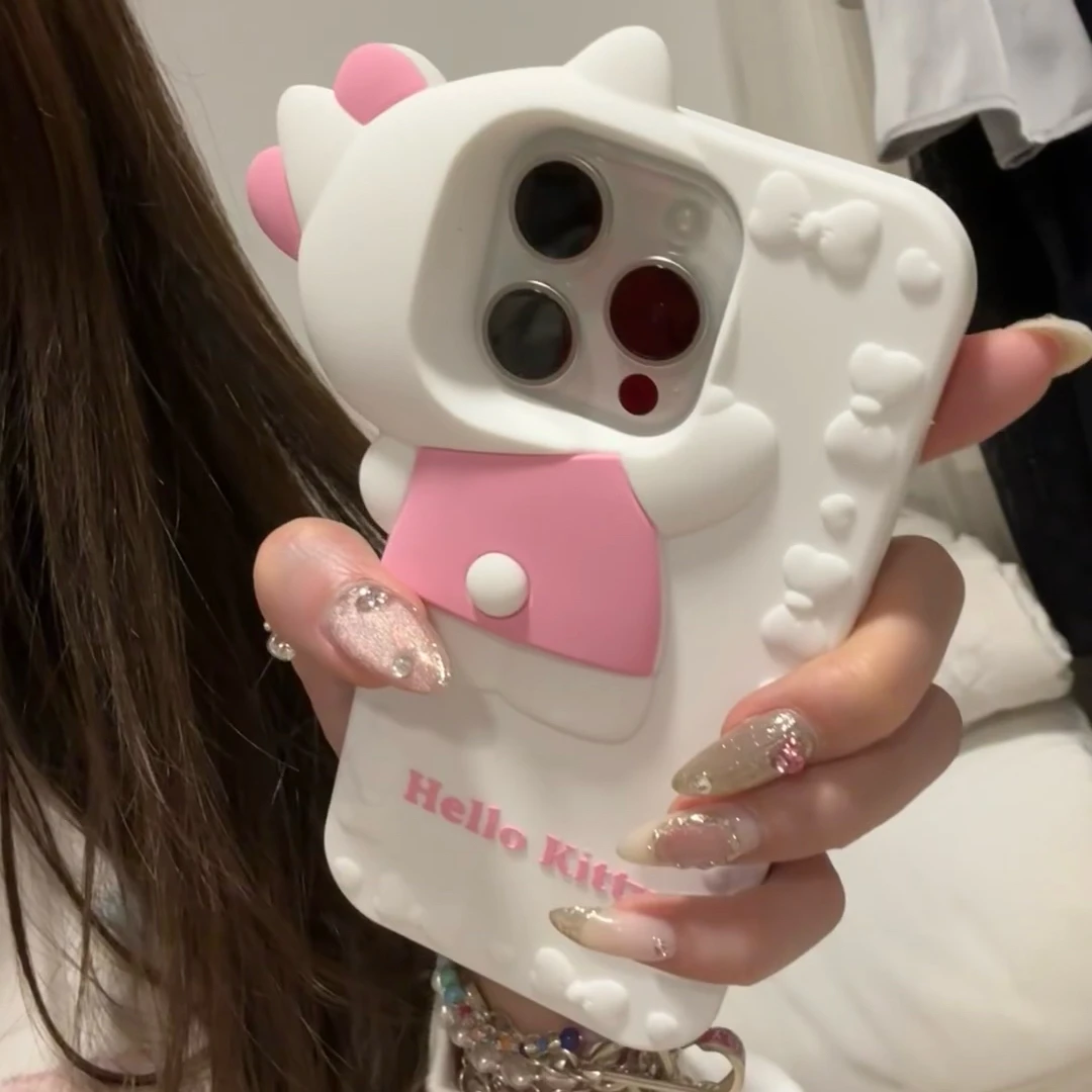 粉色蝴蝶结探头kitty适用苹果16promax硅胶15pro少女心1413手机壳