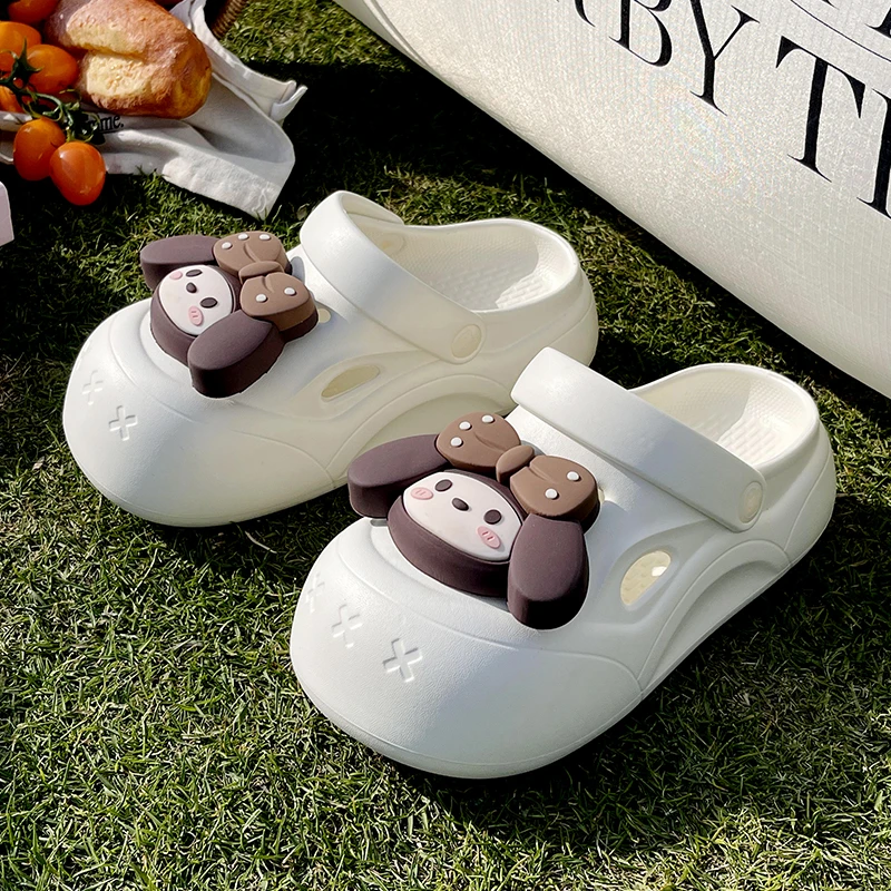 启布熊2025防滑软底卡通洞洞鞋女户外夏季包头半托沙滩凉拖鞋
