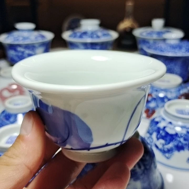 手工手绘,青花压手杯