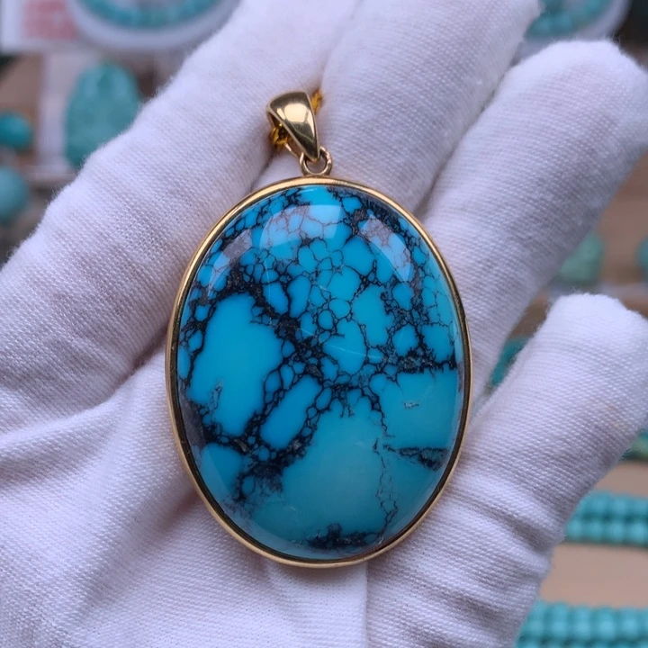 影***子18K金镶嵌绿松石珠宝奇石