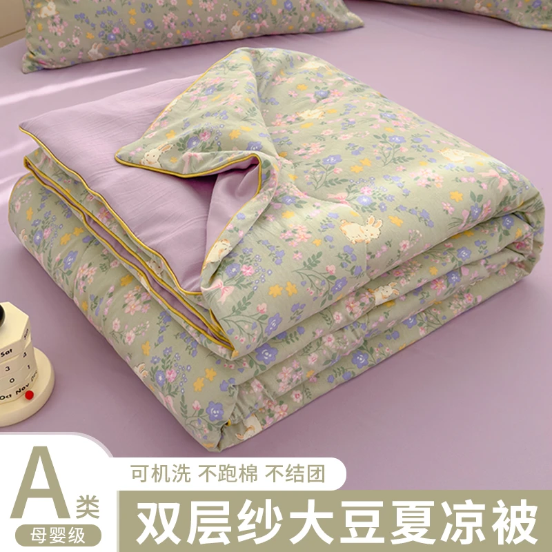 ✅ins双层纱大豆夏凉被2025新款空调被非全棉纯棉夏被子单人可机洗