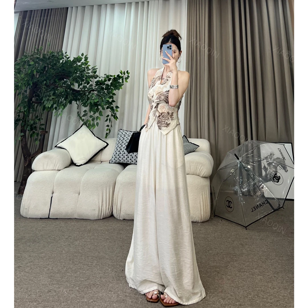 XIAOQIN【优雅重现】夏季扭结交叉无袖上衣宽松阔腿裤Y0037