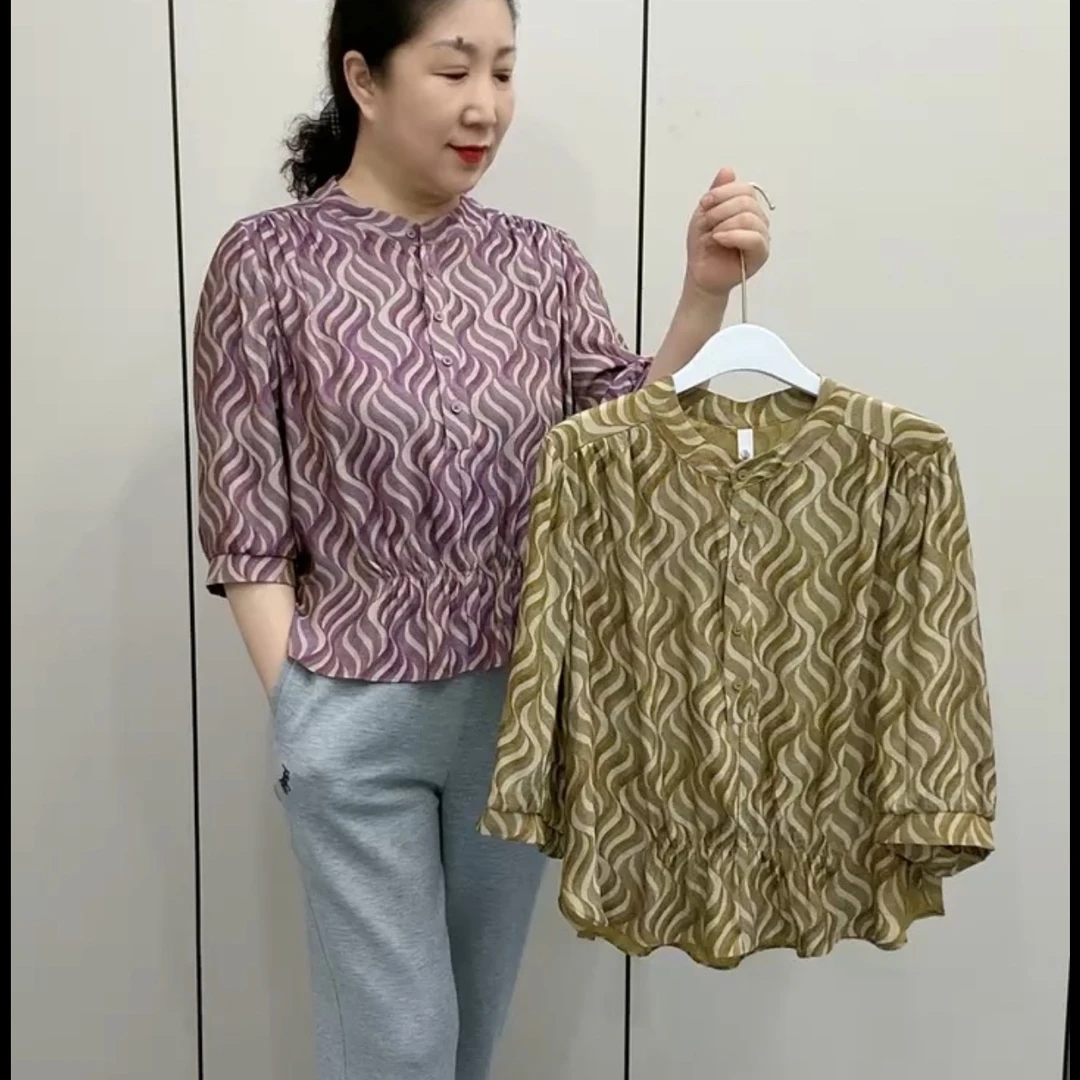 新款中年妈妈夏季春夏装七分袖打底洋气高档小衫上衣
