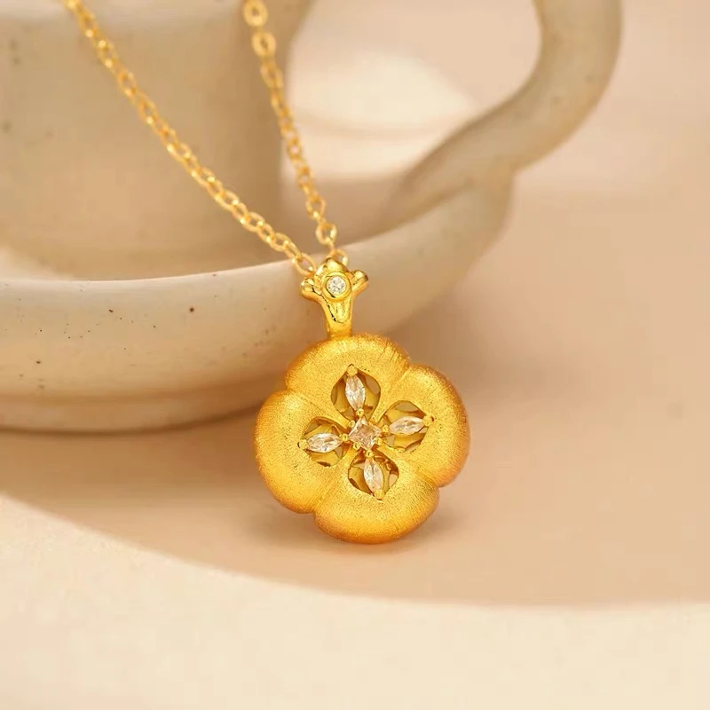 铜合金项链 新中式花朵项链女时尚简约轻奢锁骨链重工精致配饰品