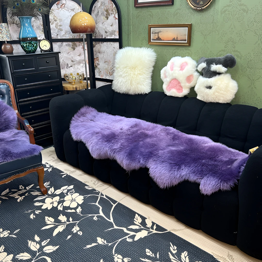 2025年樱草紫澳洲高端羊皮毛一体沙发垫地垫飘窗垫客厅卧室汽车垫