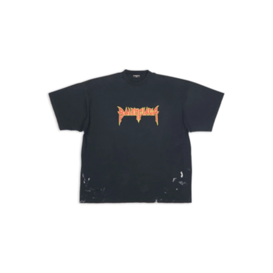 全新未使用 Balenciaga/巴黎世家 黑色Logo印花短袖T恤/L码/