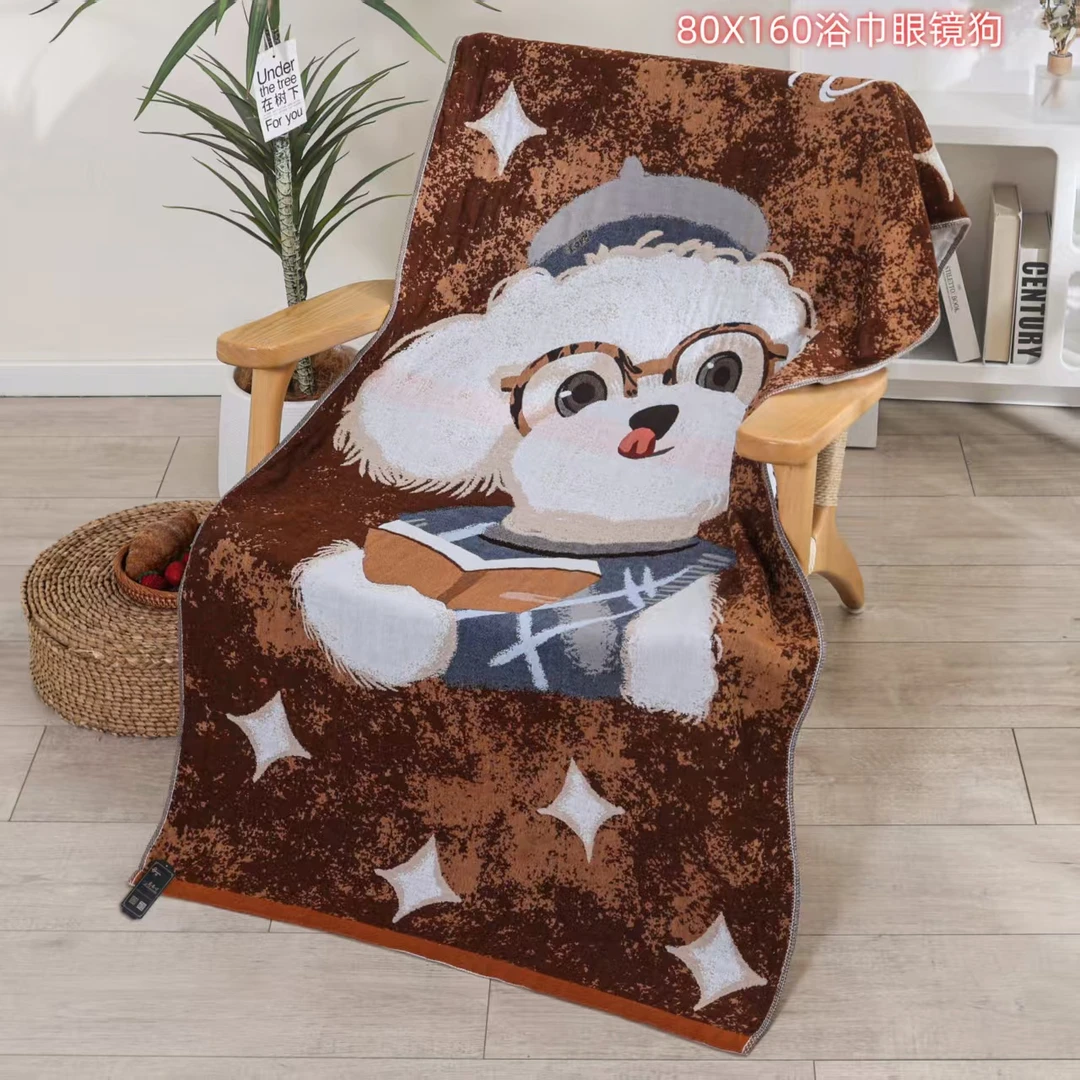 【眼镜狗浴巾】纯棉4层纱布浴巾高端纱布4层纯棉无荧光无甲醛A类