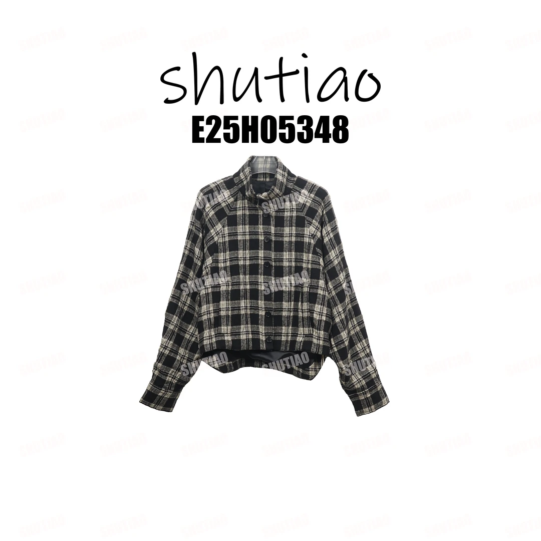 【SHUTIAO】2025冬季：进口58.4%精纺绵羊毛格纹外套E25H05348