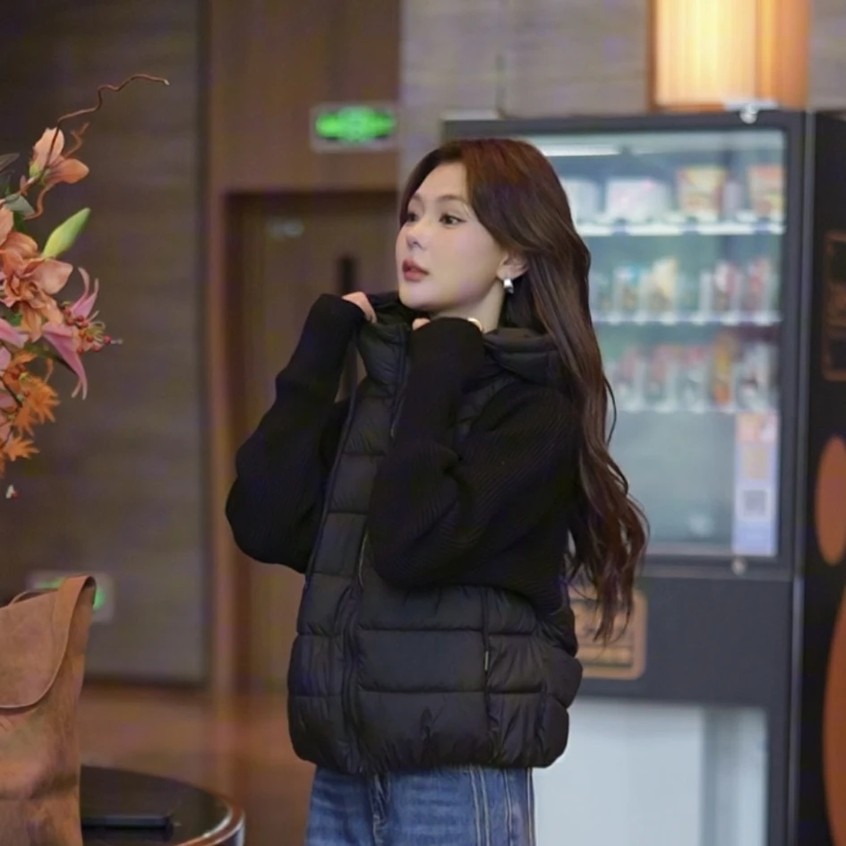 连帽拼接短款厚款优等品女薄款修身型冬季保暖长袖外套