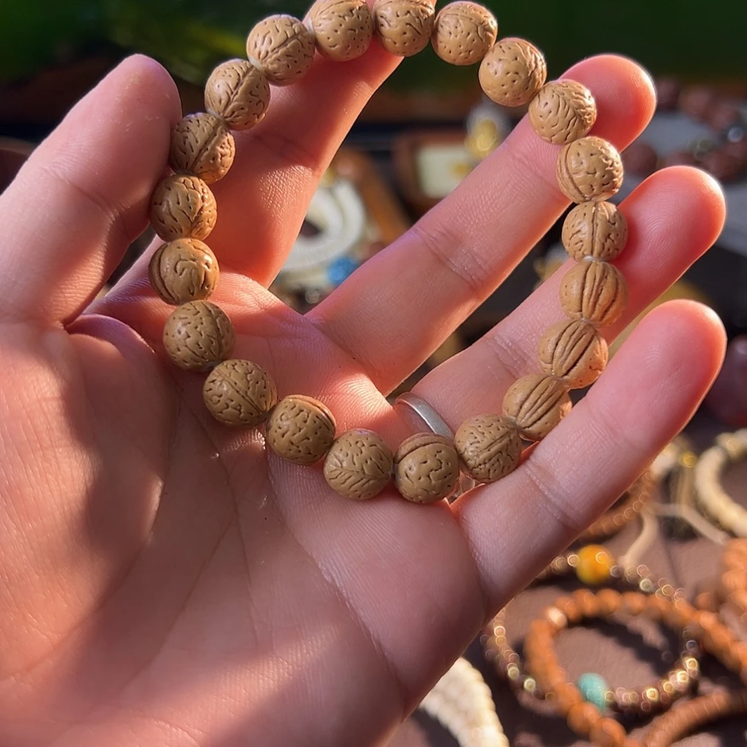 吊坠桃核手工盘锦奶油皮桃核单圈驼骨孔道镶嵌