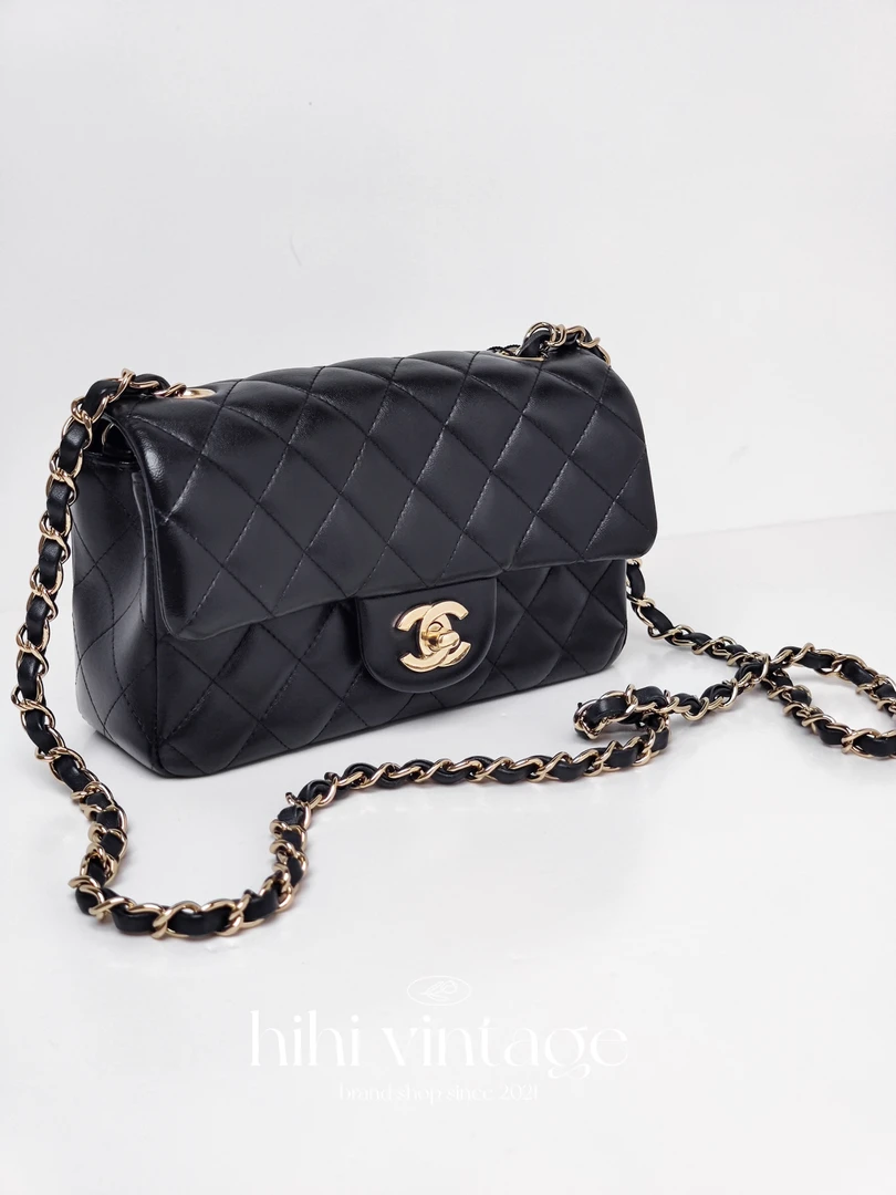 99新 Chanel/香奈儿 黑金菱格纹CF大mini链条包 18109035/一店