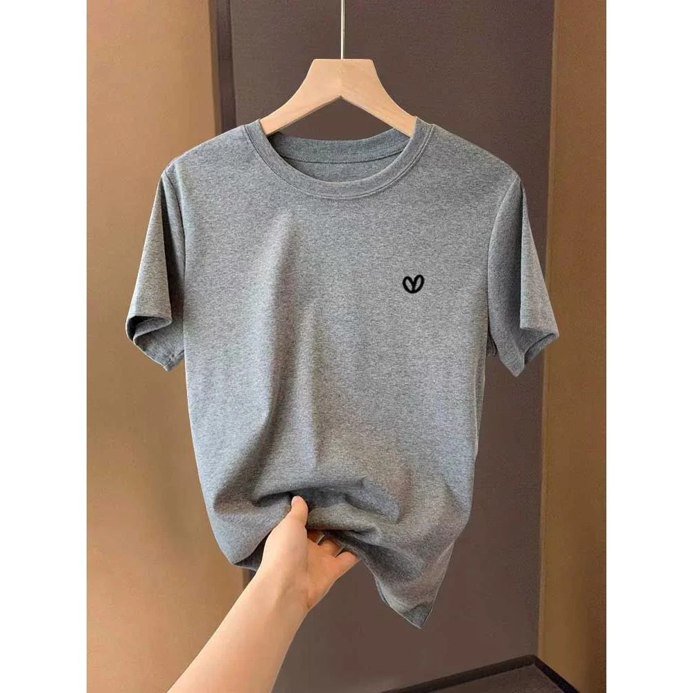 短袖t恤女2025新款纯棉圆领正肩显瘦时尚百搭显受夏季打底衫上衣