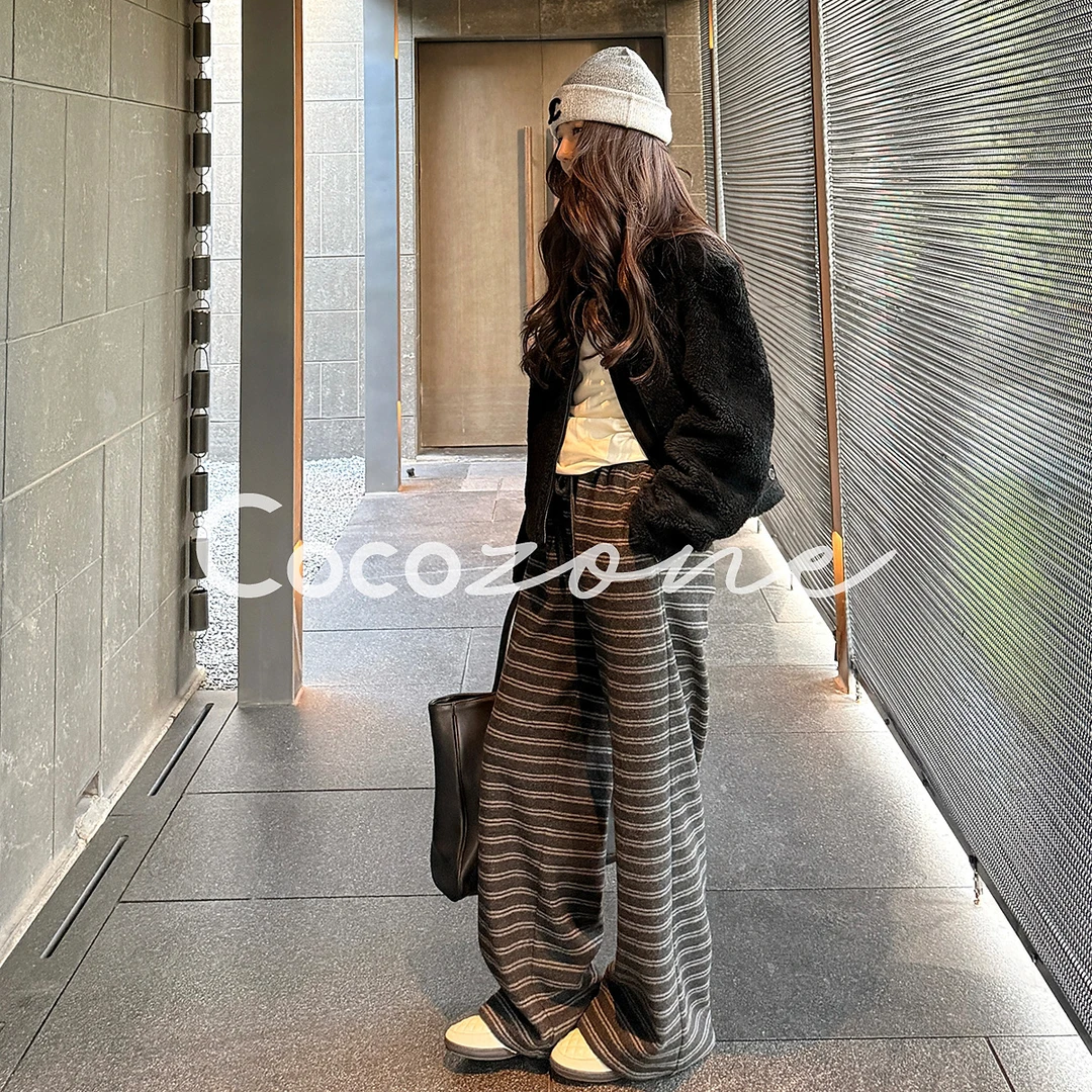 COCO ZONE 刘 一一 “条纹裤”撞色抽绳纹理休闲裤 CD2A3156