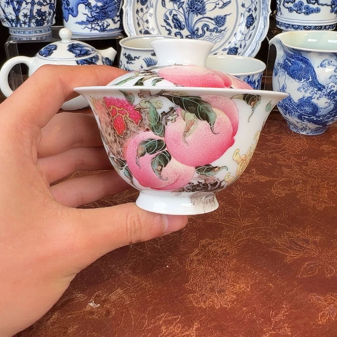 摆件钟新春三多盖碗