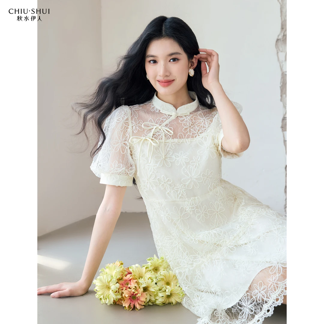 【欧莉专属】秋水伊人国风立领裙子蕾丝连衣裙625242M020581