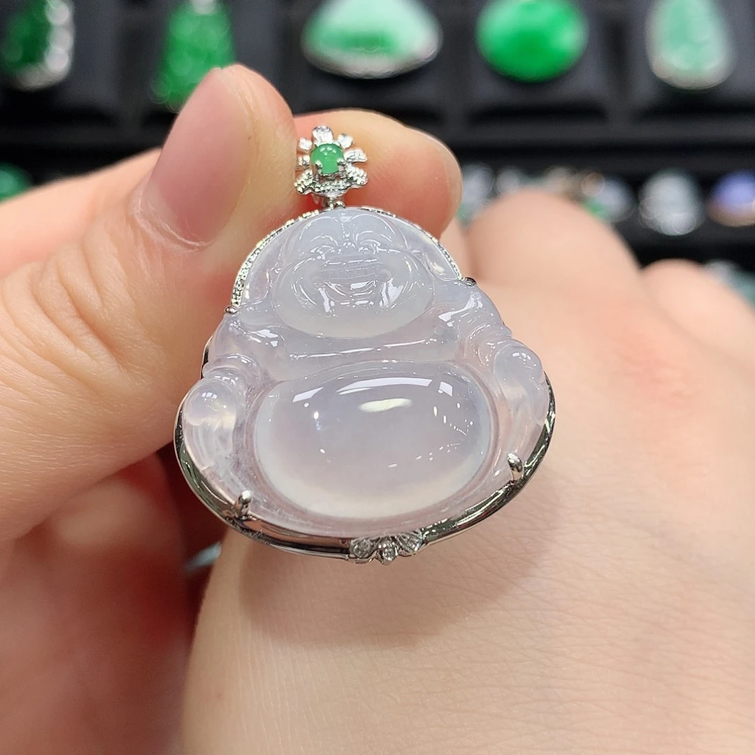 翡翠18K金镶嵌颈饰佛公