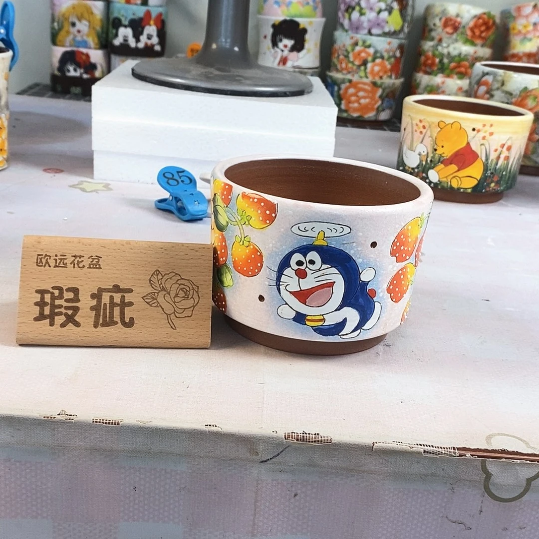 紫砂花盆红陶手绘花盆