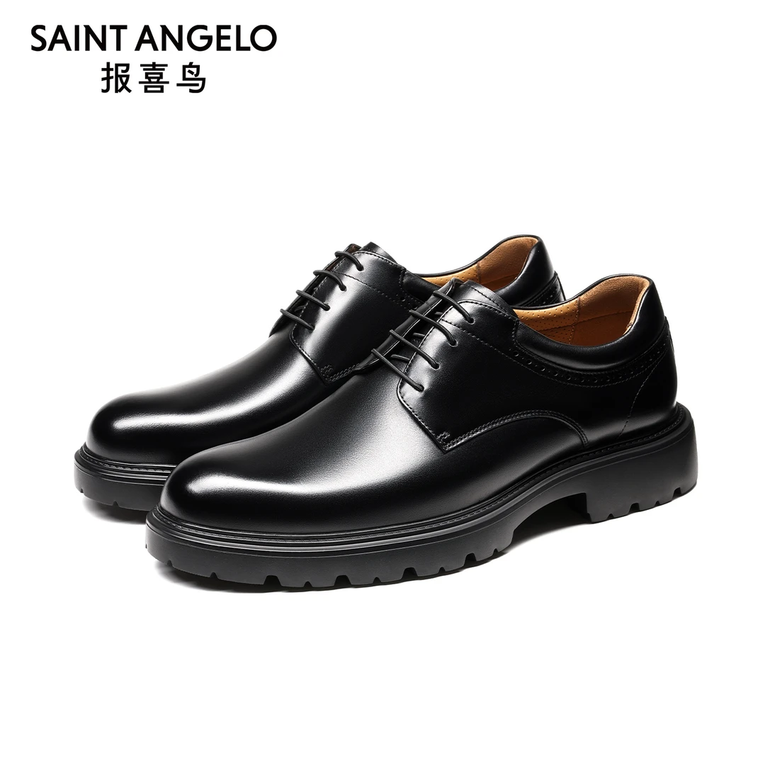 报喜鸟2025男士正装皮鞋秋季新款厚底增高商务男鞋青年真皮德比鞋