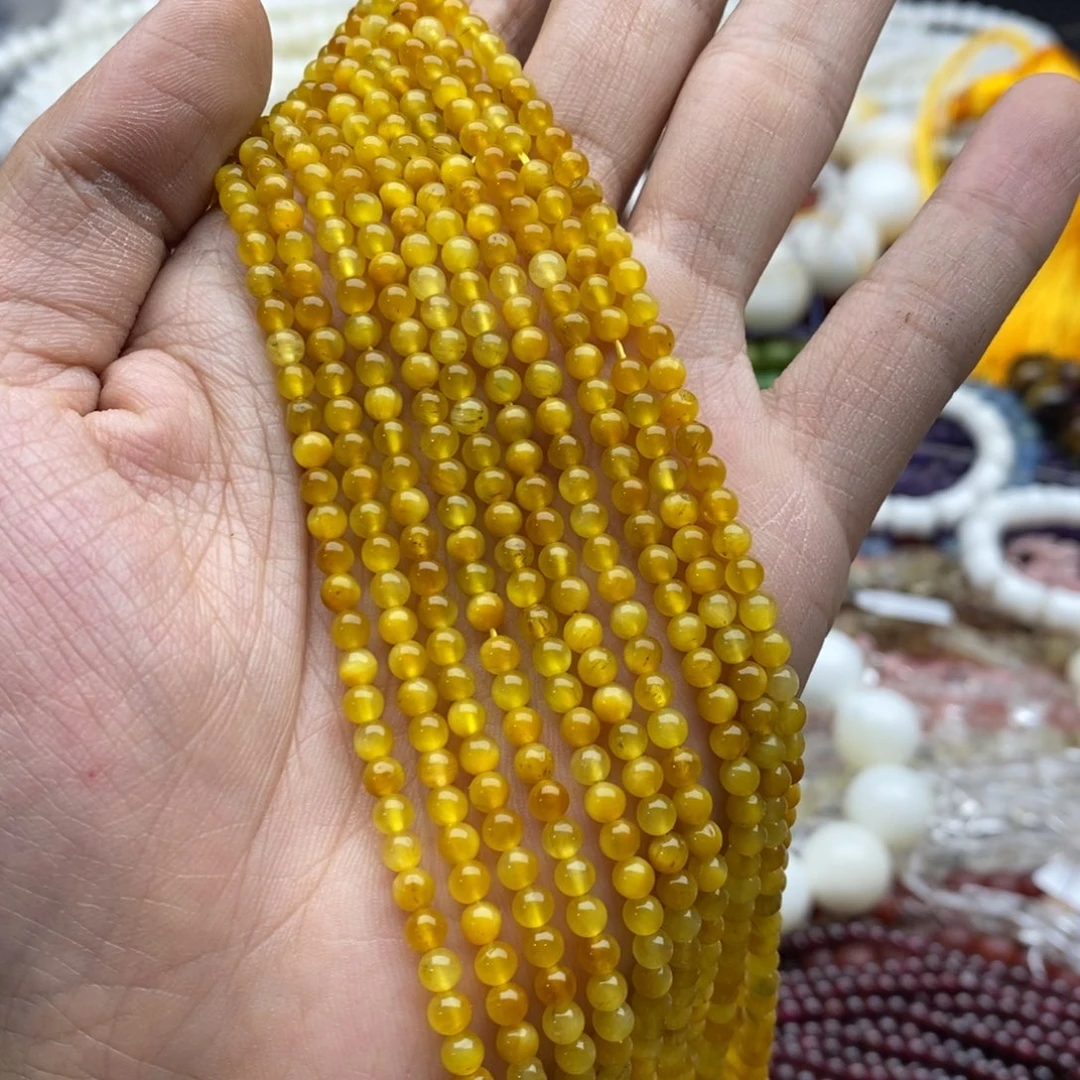 未镶嵌玛瑙/玉髓珠宝半成品一条天然3.8mm玉化金虎眼石
