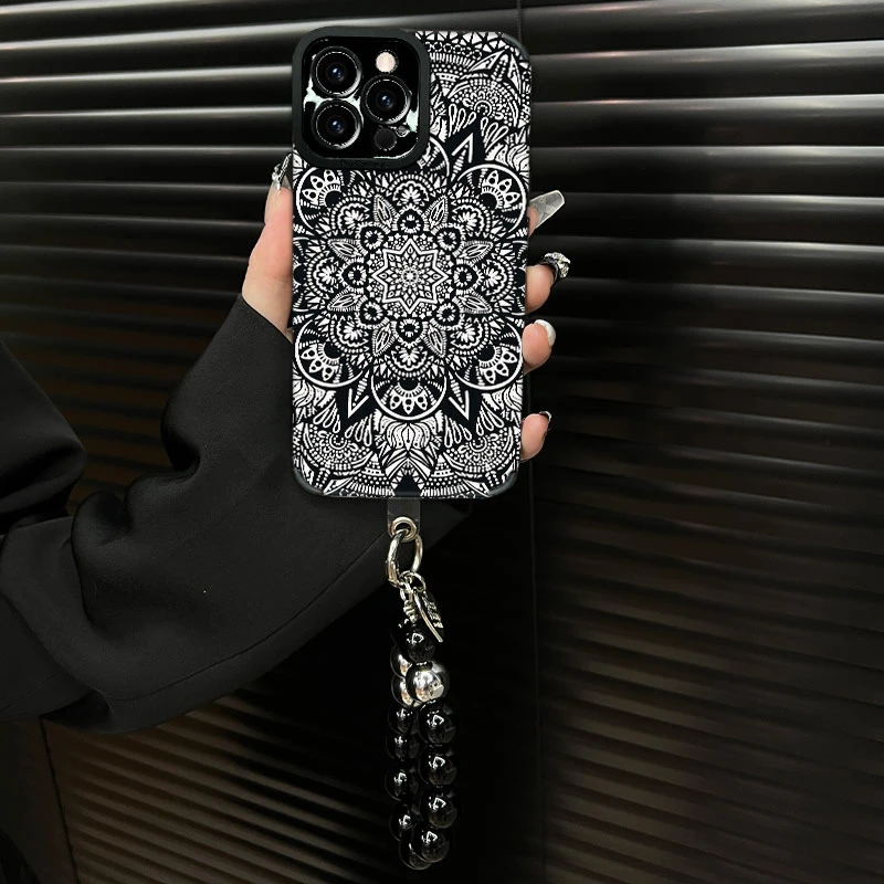 适用于【苹果16pro】复古图腾ins风秋冬皮质创意全包网红手机壳女款