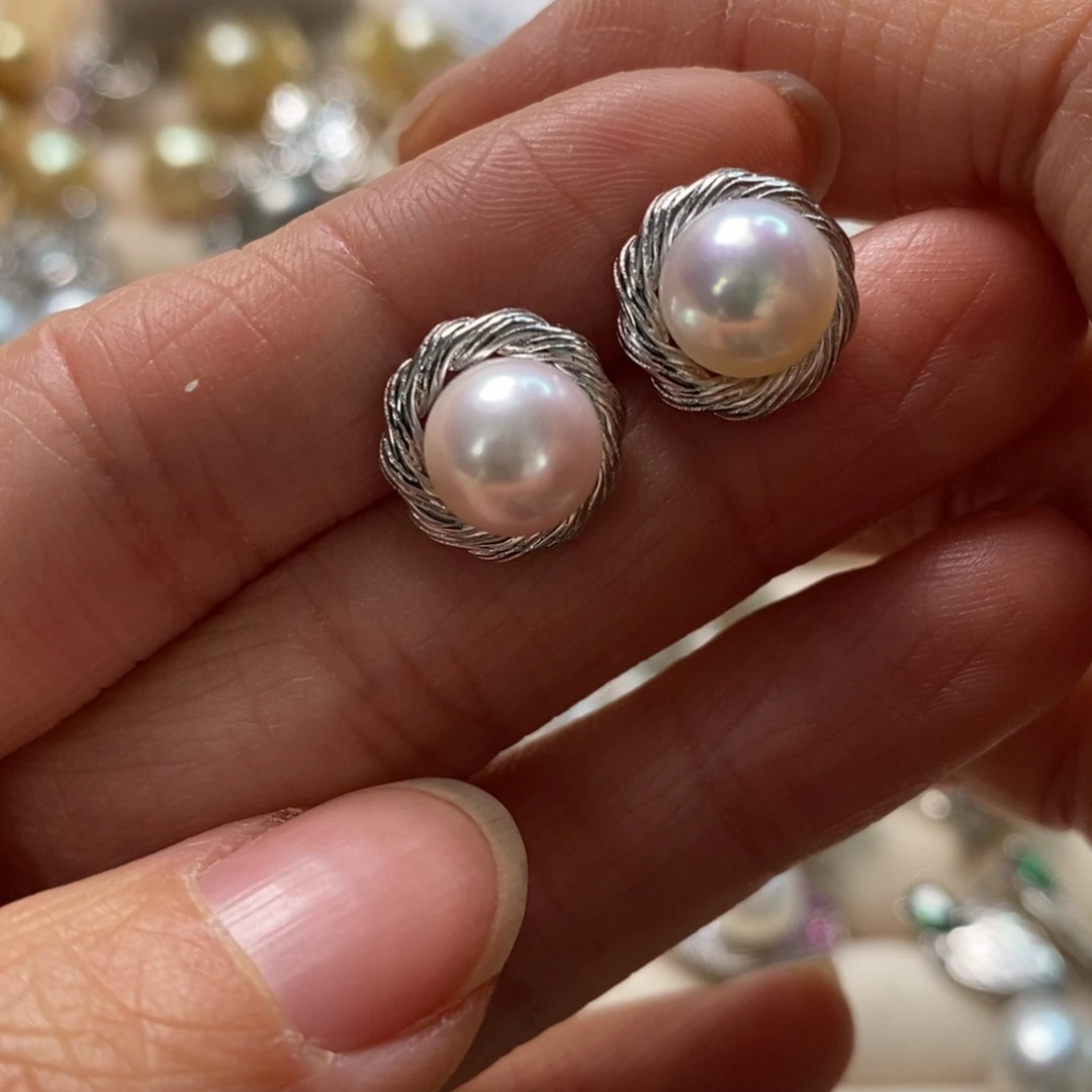 海水珍珠耳饰银S925镶嵌