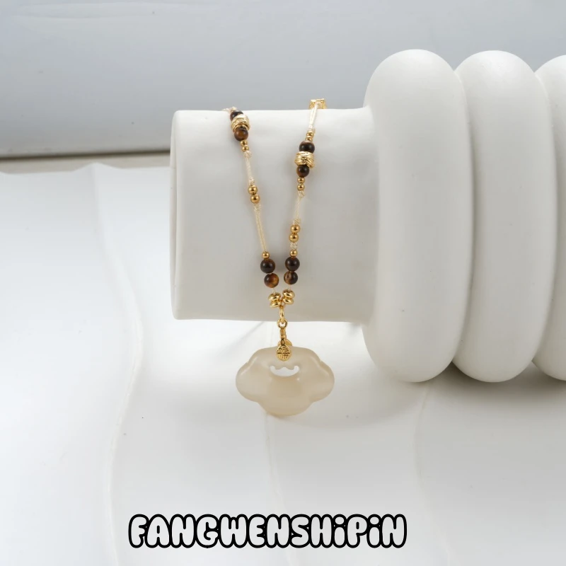 铜合金棉绳项链  吉祥如意祥云纹锁项链4140（链长60+8cm)