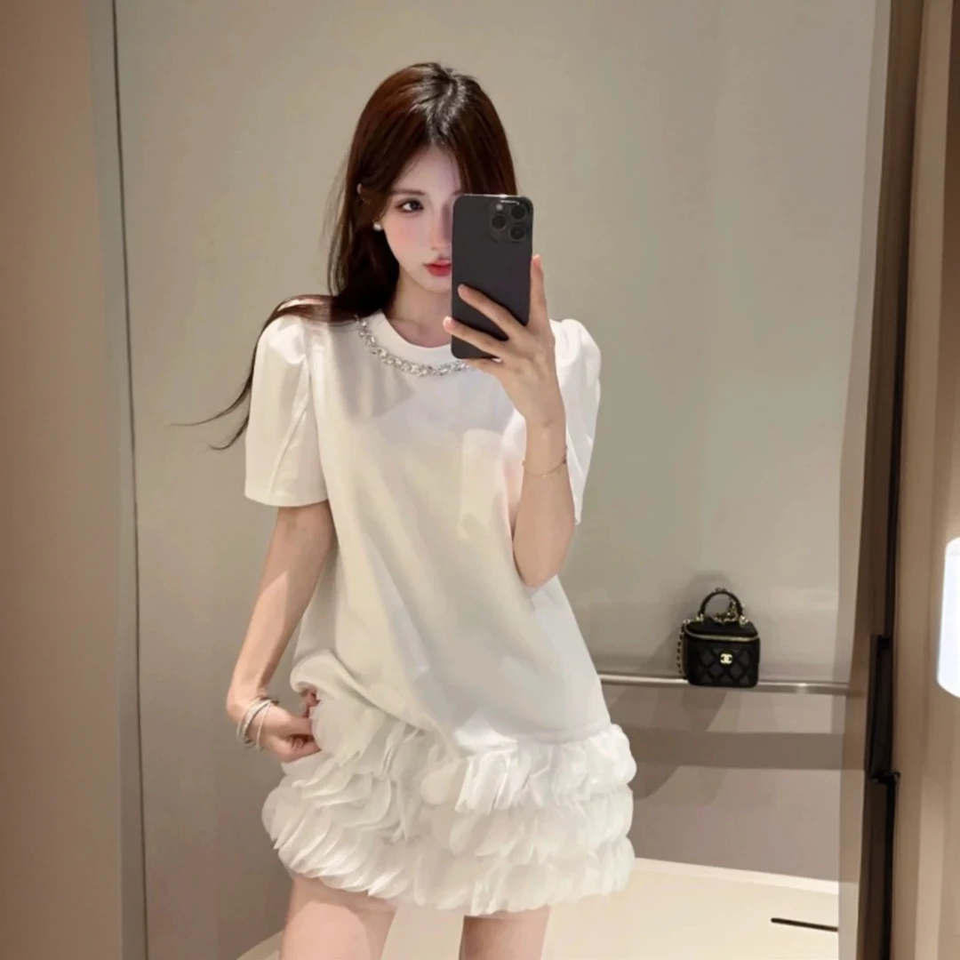 【晨浠定制】新款时尚法式钉钻领花苞连衣裙8822