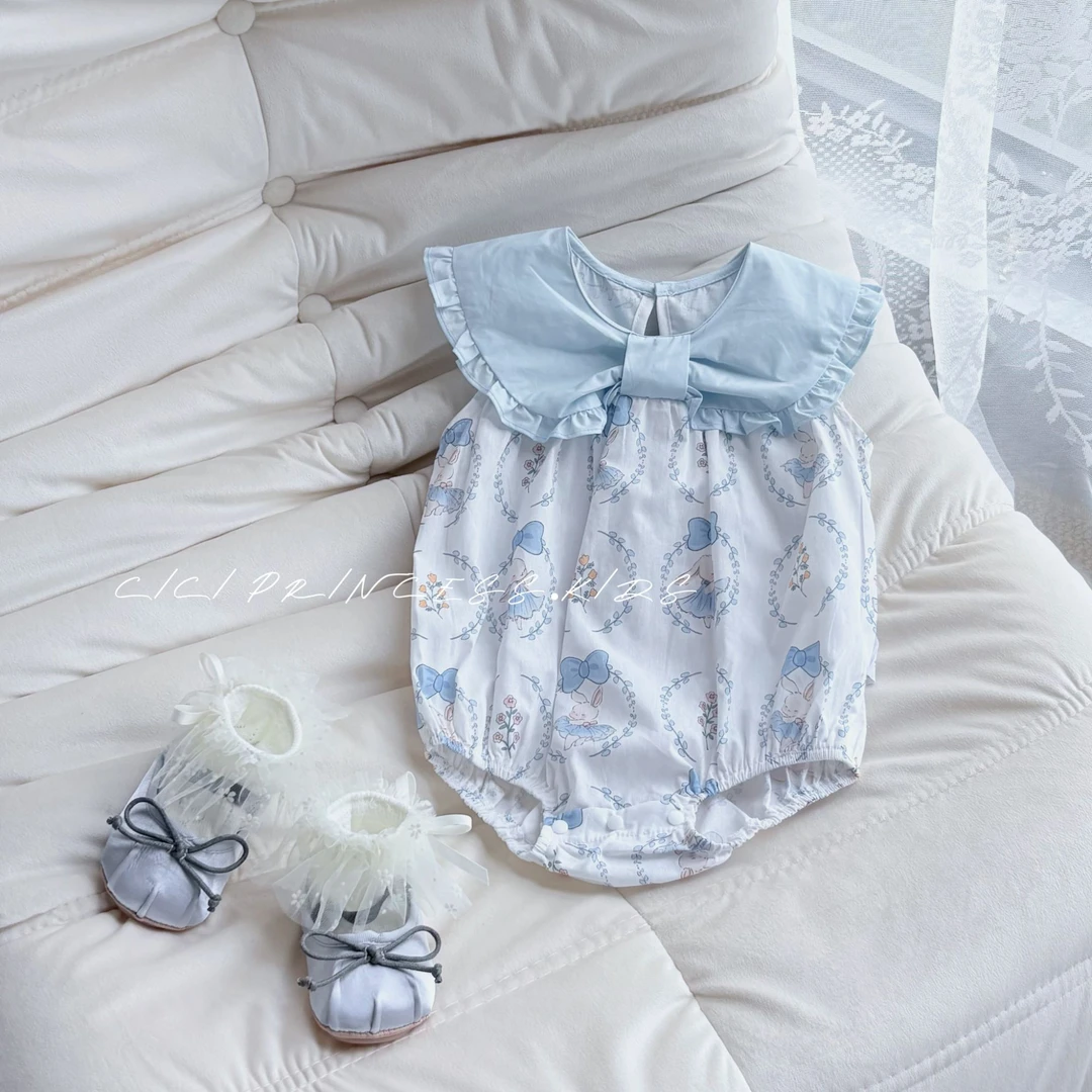 【蓝色兔子】2025夏季新品婴幼儿衣服宝宝短袖可爱包屁三角外出哈衣