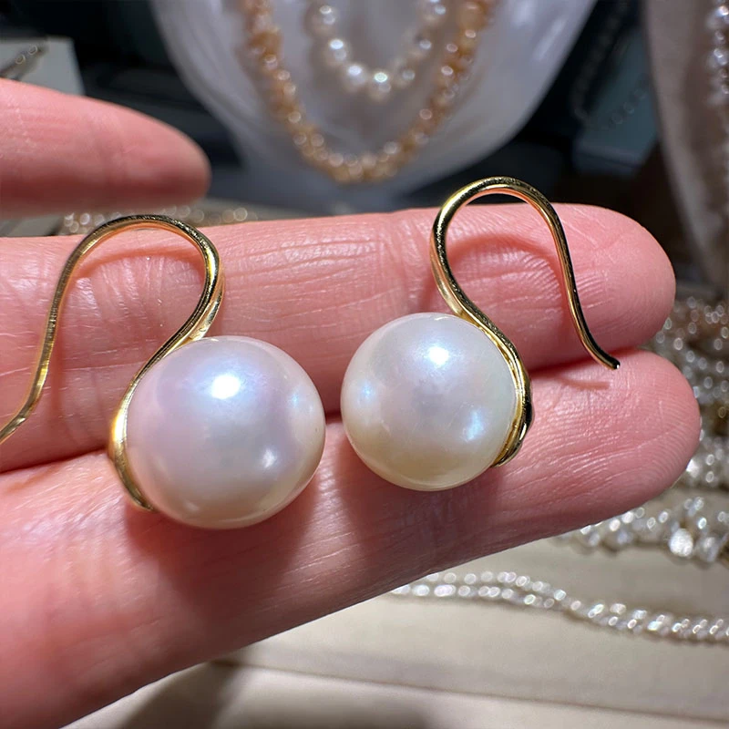 淡水珍珠高跟鞋耳勾 白色气质轻奢S925银精致百搭耳环