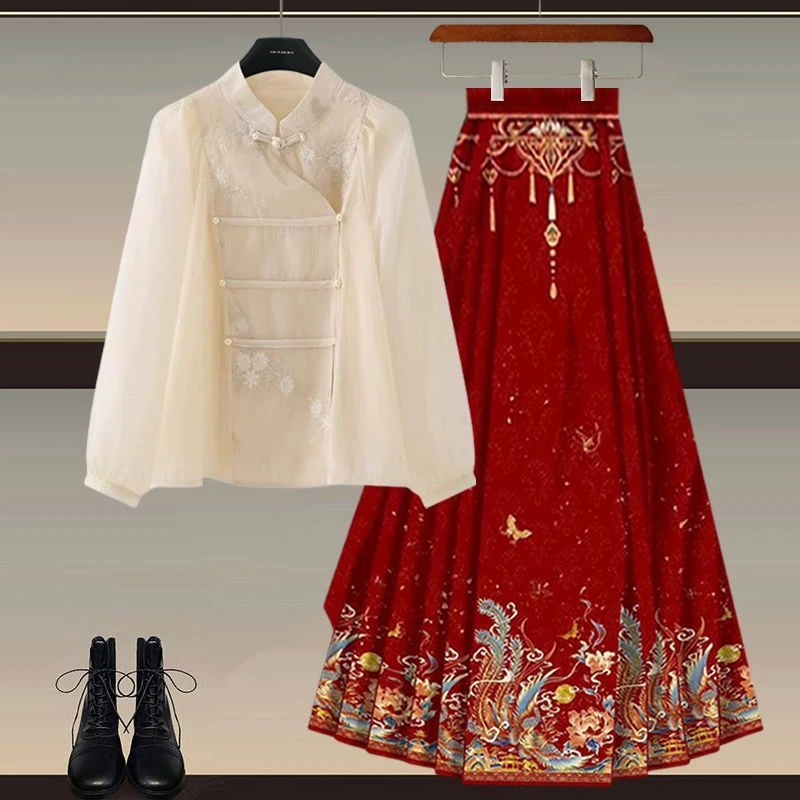 新中式女装穿搭一整套2025新款改良汉服上衣显瘦国风马面裙两件套