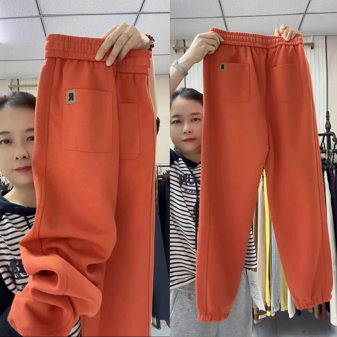 时尚高腰秋季微弹力简约宽松哈伦裤女款休闲裤运动裤卫裤百搭加厚