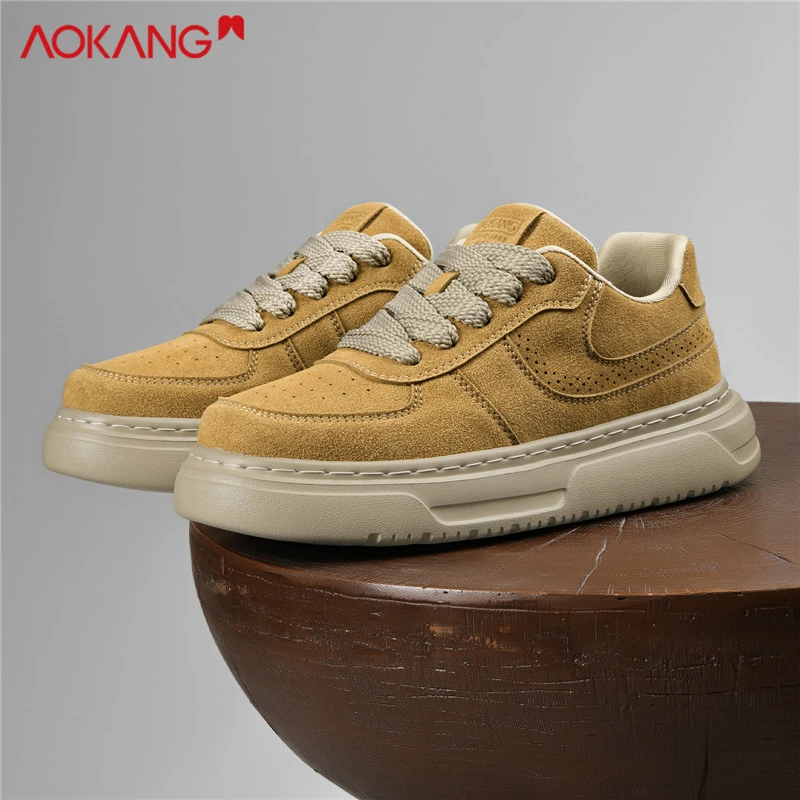 奥康防水休闲板鞋厚底潮鞋圆头男士平跟秋季复古潮流低帮