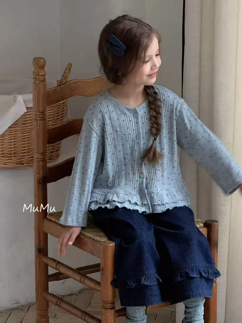 【秋上新】女童套装2025秋季森系法式港风碎花开衫上衣百搭牛仔裤潮