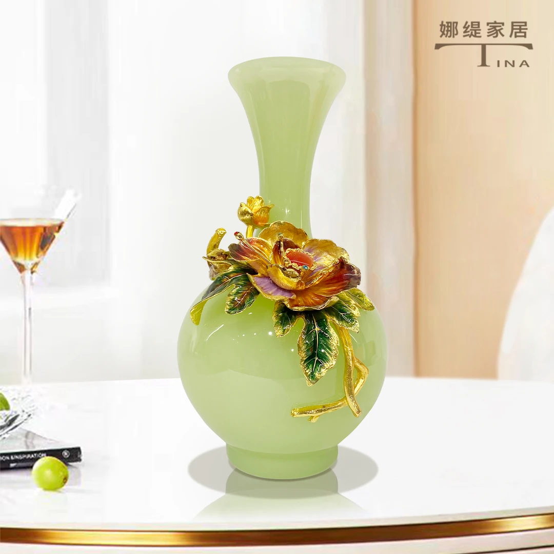 《翠影凝春》珐琅彩琉璃花瓶赏瓶摆件家居客厅玄关电视柜书房装饰品