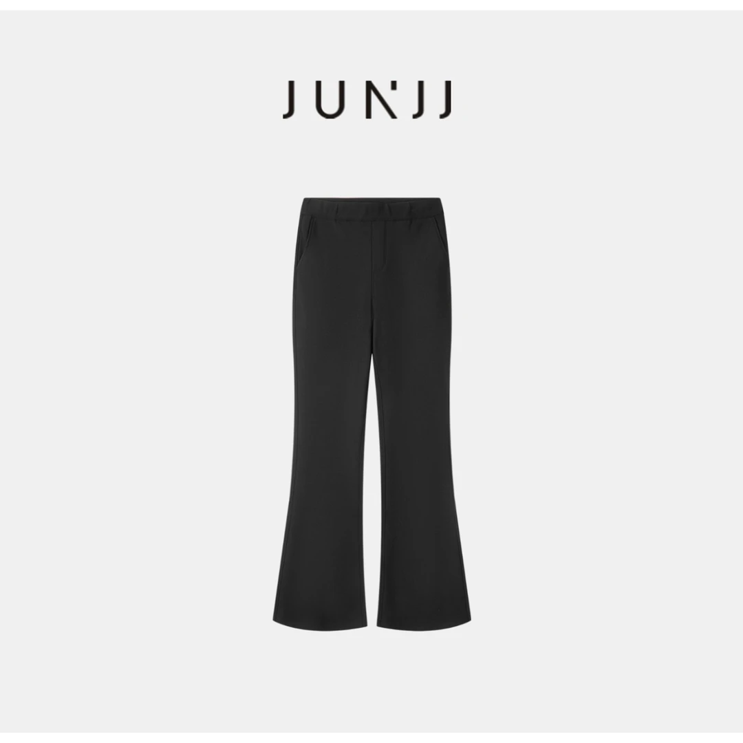 杰瑞【瘦腿精】冬季新款裸感小黑裤重工定制斜裁松紧腰微喇休闲裤