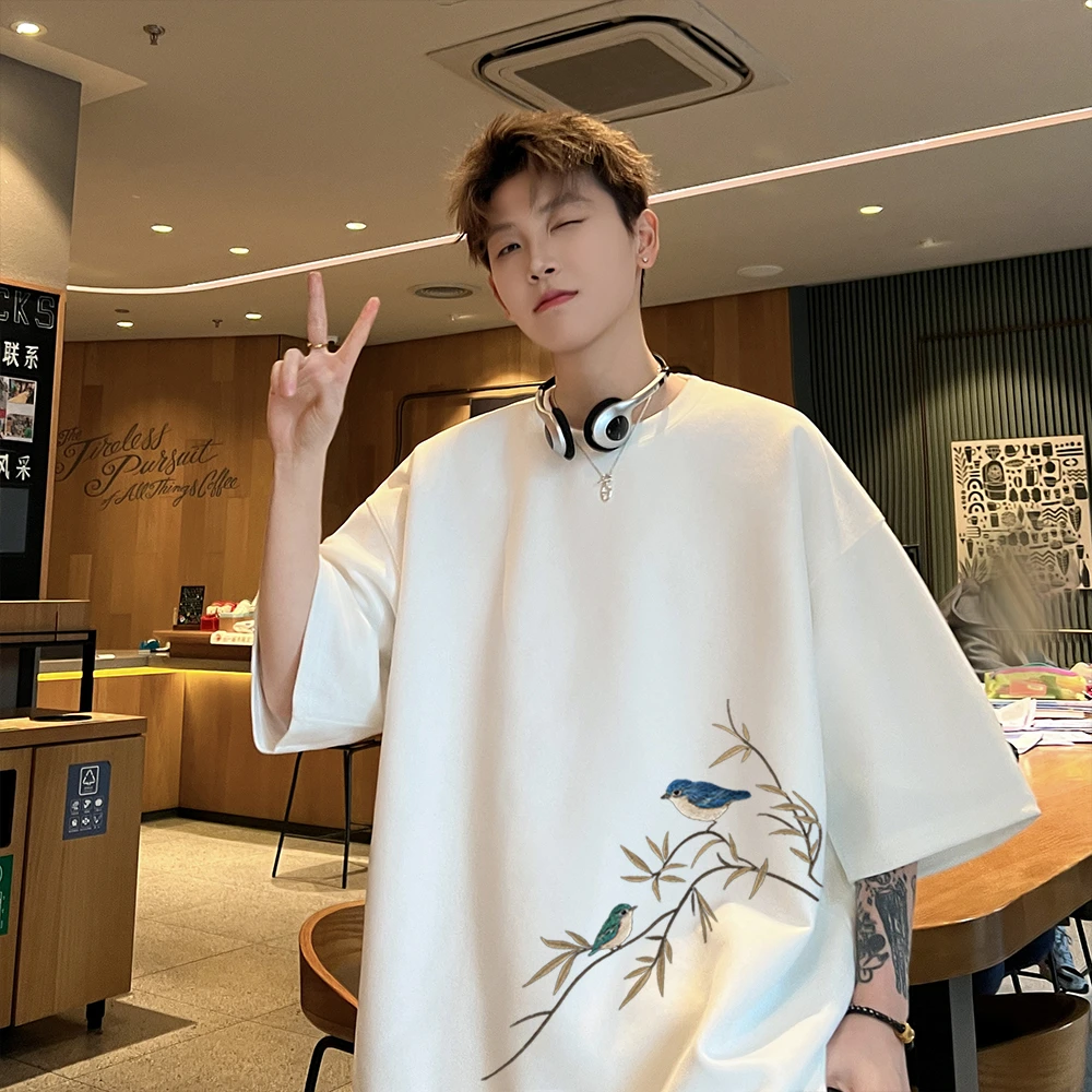 国潮短袖t恤男夏季印花潮牌ins高街宽松圆领半袖情侣款男生中性风