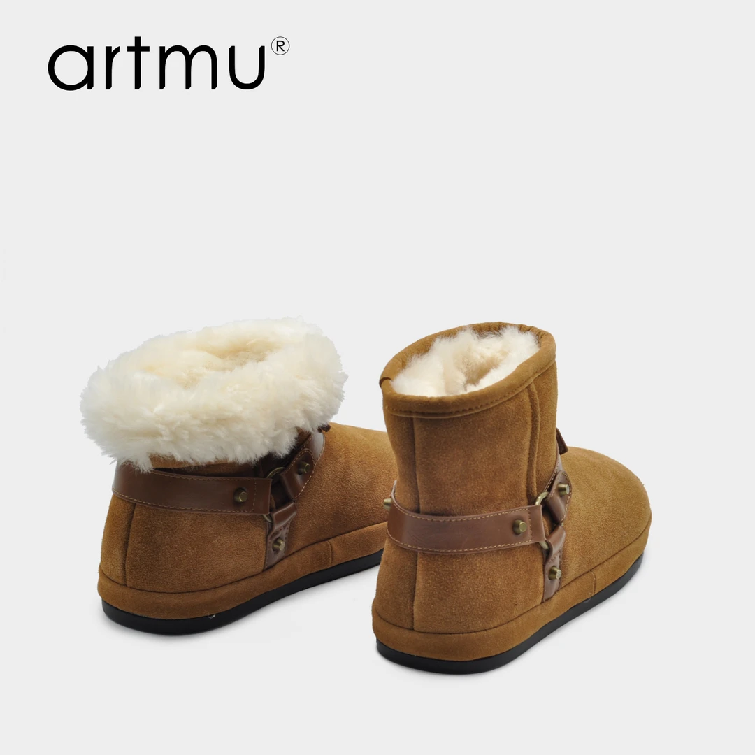 Artmu阿木磨砂雪地靴女款冬季皮带扣加绒加厚棉靴短筒5851-2-M