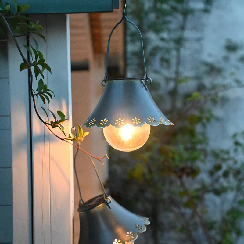 太阳能户外庭院灯花园别墅露台阳台装饰灯防水防锈铁艺灯罩吊灯
