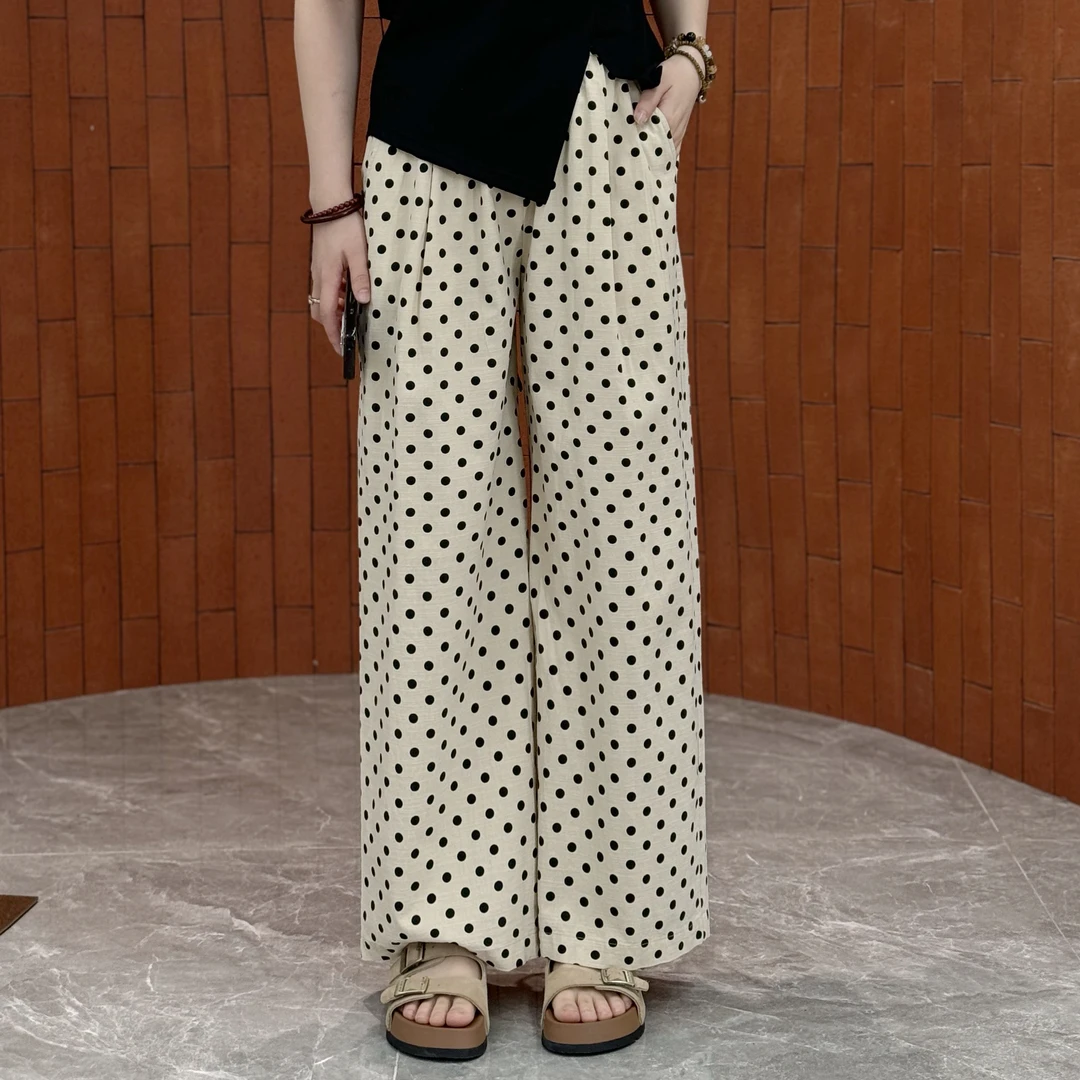 宿慕SUMU夏季波点阔腿裤2025新款5-29经典百搭舒适波点阔腿裤5013