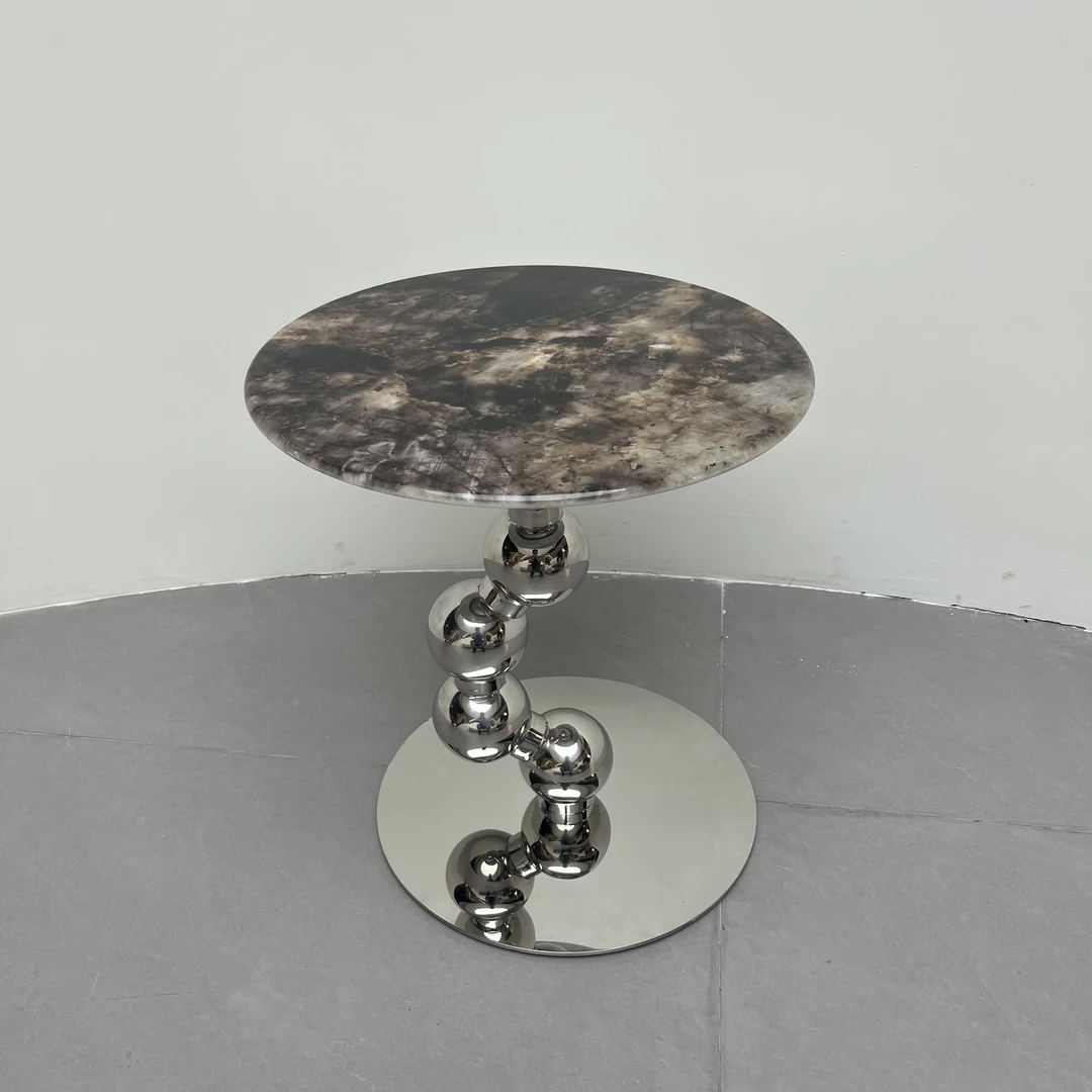 泡泡龙不锈钢边几 直径45×50cm 天然大理石沙发床头茶几边几客厅