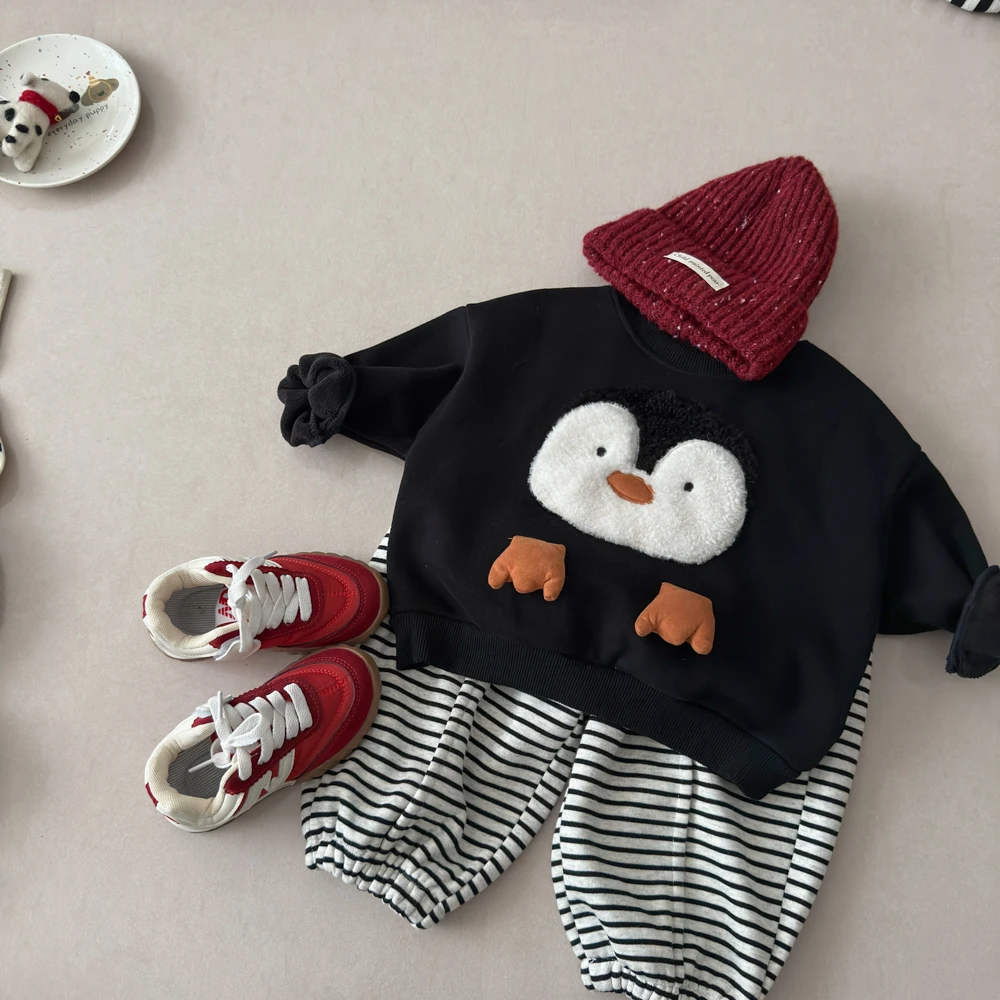 【加绒加厚】儿童卡通卫衣套装2025新款秋冬上衣条纹裤潮