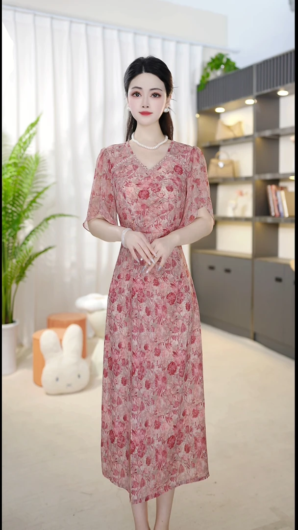 <0B05.>2025年夏季新款时尚气质优雅连衣裙中式减龄气质连衣裙