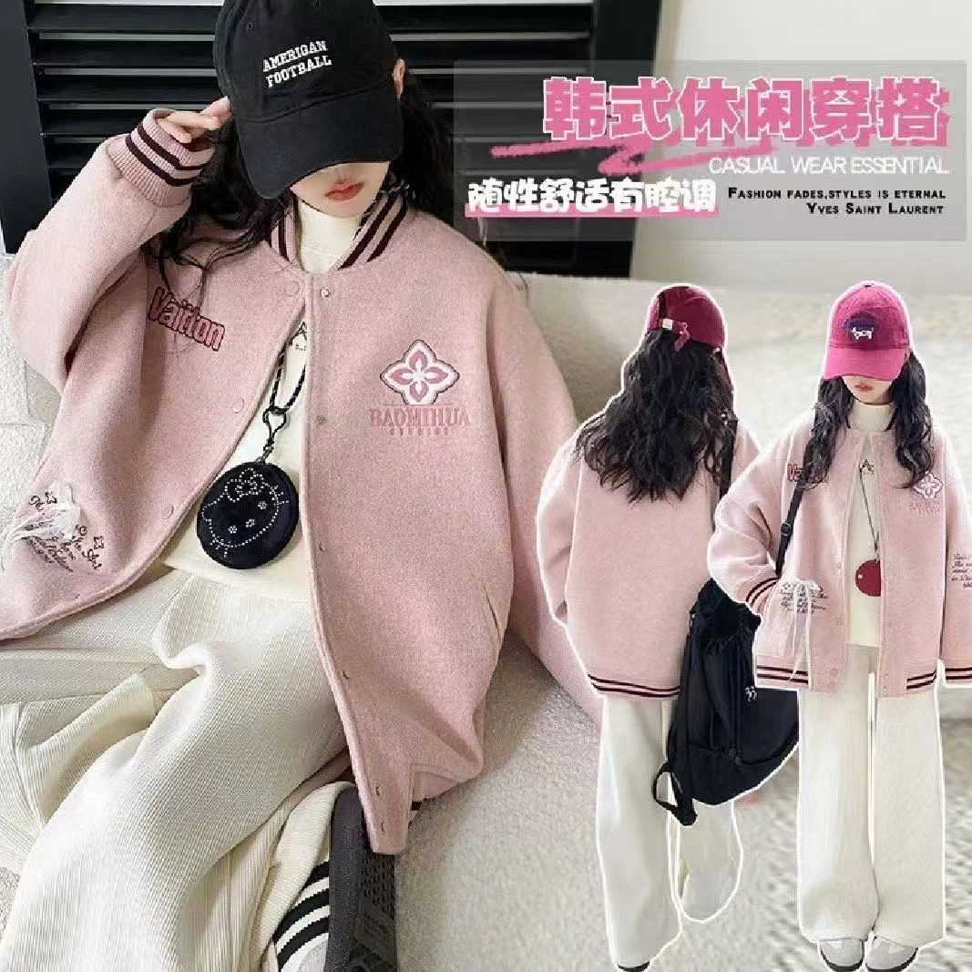 女童外套秋冬款2025新款儿童夹棉棒球服女孩大童冬季加厚保暖夹克