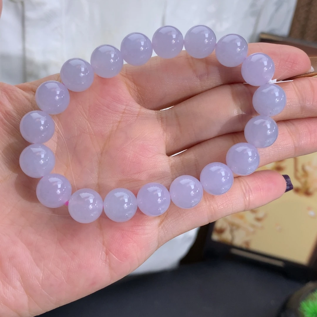 翡翠未镶嵌手串卡10胶润淡淡粉紫手串