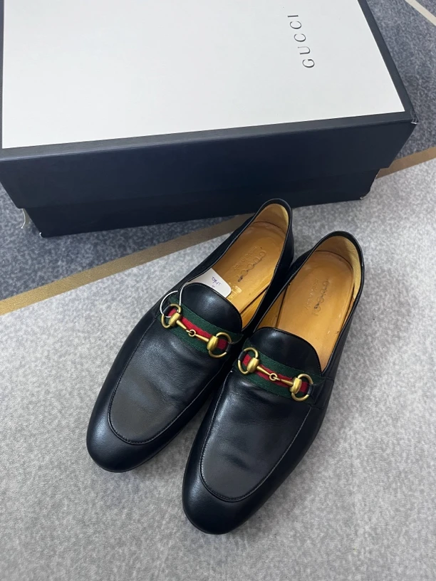 99新 GUCCI/古驰 男款黑色乐福鞋7半码