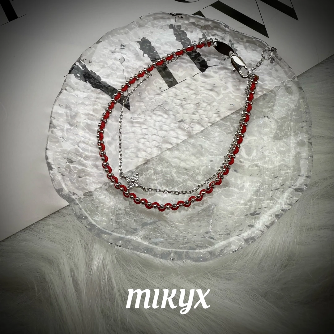 mikyx 铜合金布艺手链 双层四叶草编织手链A267