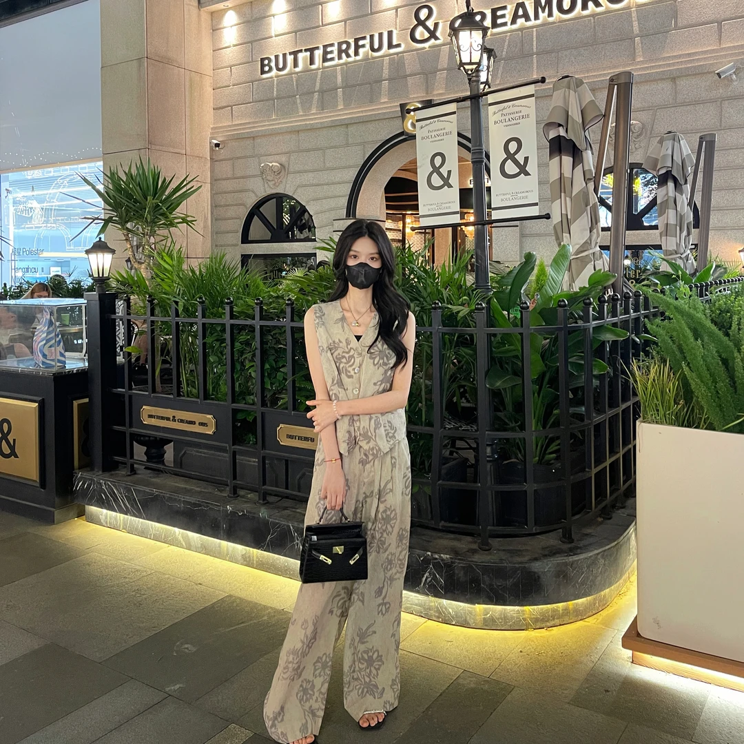 Liixu夏季马甲阔腿裤女高级感时尚休闲洋气无袖背心套装24MJ058